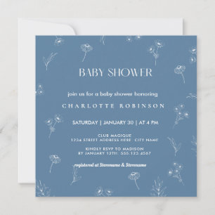 Oh Baby Modern Simple Dusty Blue Boy Baby Shower Invitation