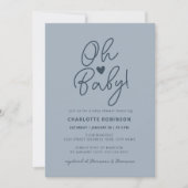 Oh Baby Modern Simple Dusty Blue Boy Baby Shower Invitation (Front)