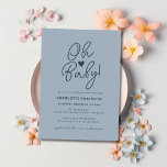 Oh Baby Modern Simple Dusty Blue Boy Baby Shower Invitation<br><div class="desc">Are you looking for a beautiful baby shower theme for a mommy-to-be? Check out this Oh Baby Modern Simple Dusty Blue Boy Baby Shower Invitation. It features a script style text on a minimalist trendy dusty blue background. You can add your own details very easily by using the template fields....</div>
