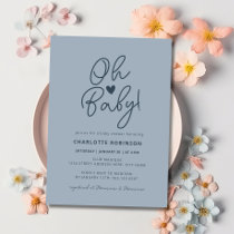 Oh Baby Modern Simple Dusty Blue Boy Baby Shower Invitation