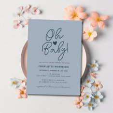 Oh Baby Modern Simple Dusty Blue Boy Baby Shower Invitation at Zazzle