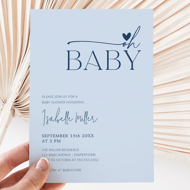 Oh Baby Modern Simple Dusty Blue Boy Baby Shower  Invitation (Creator Uploaded)