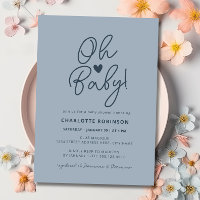 Oh Baby Modern Simple Dusty Blue Boy Baby Shower