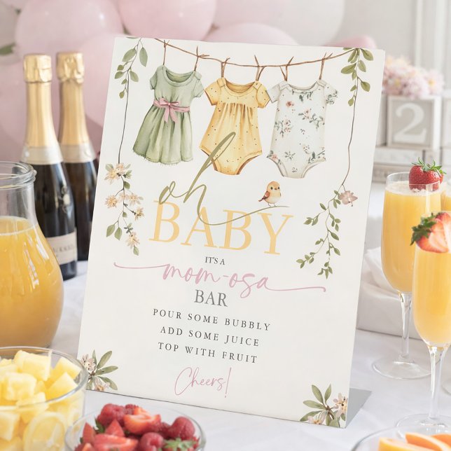 Oh Baby Mom-osa Bar Baby Clothesline Baby Shower Pedestal Sign (Oh Baby Mom-osa Bar Baby Clothesline Baby Shower Pedestal Sign)