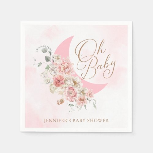Oh Baby Moon Girl Baby Shower Paper Napkins
