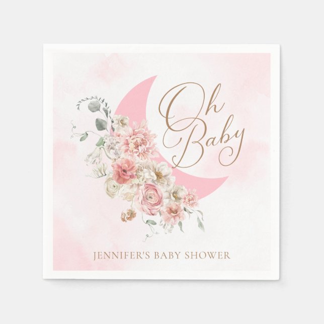 Oh Baby Moon Girl Baby Shower Paper Napkins (Front)