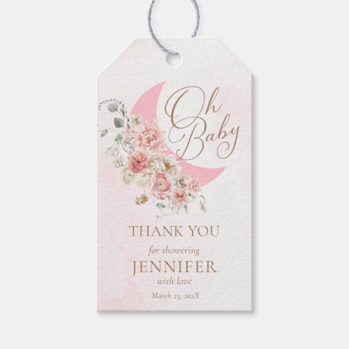 Oh Baby Moon Pink Baby Shower Thank you Gift Tags