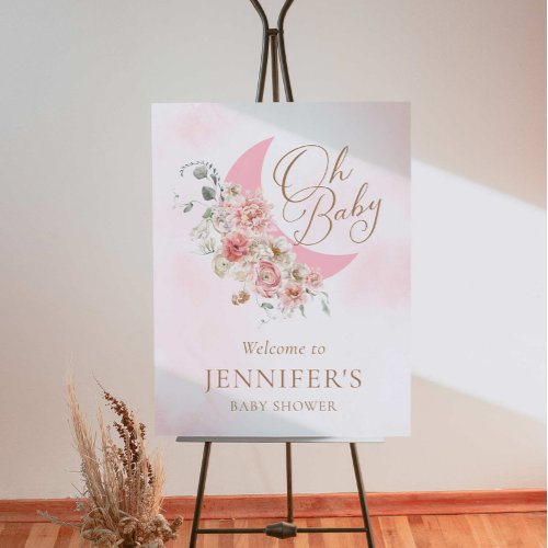 Oh Baby Moon Pink Girl Baby Shower Welcome Sign