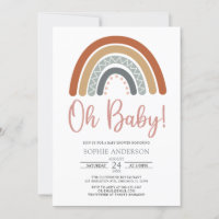 Oh Baby Muted Tones Boho Rainbow Baby Shower Invitation