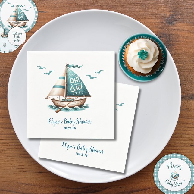 "Oh, Baby" Nautical Baby Shower Paper Napkin ("Oh, Baby" Nautical Sailor Baby Shower Napkins)