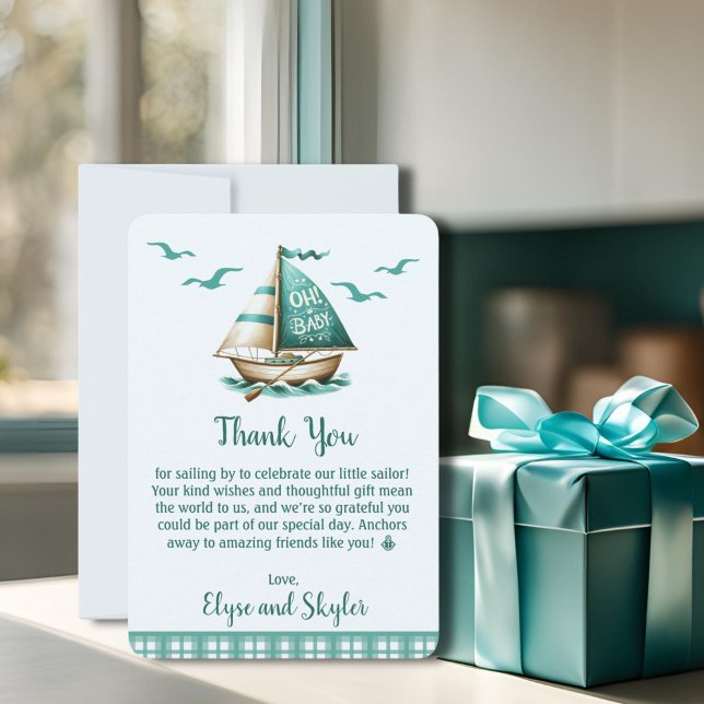 "Oh, Baby" Nautical Baby Shower Thank You Message Card (Sailor "Oh, Baby" Thank You Card for Baby Shower)