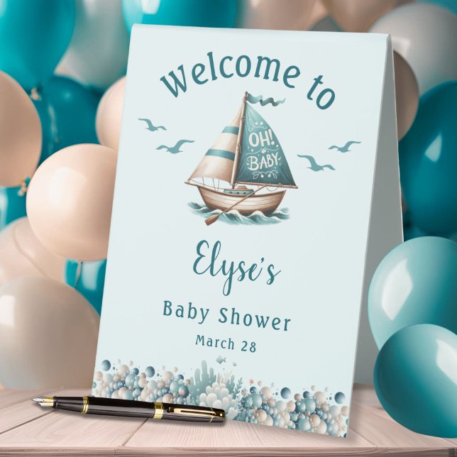 "Oh, Baby" Nautical Baby Shower Welcome Sign ("Oh, Baby" Nautical Shower Tent Welcome Sign)