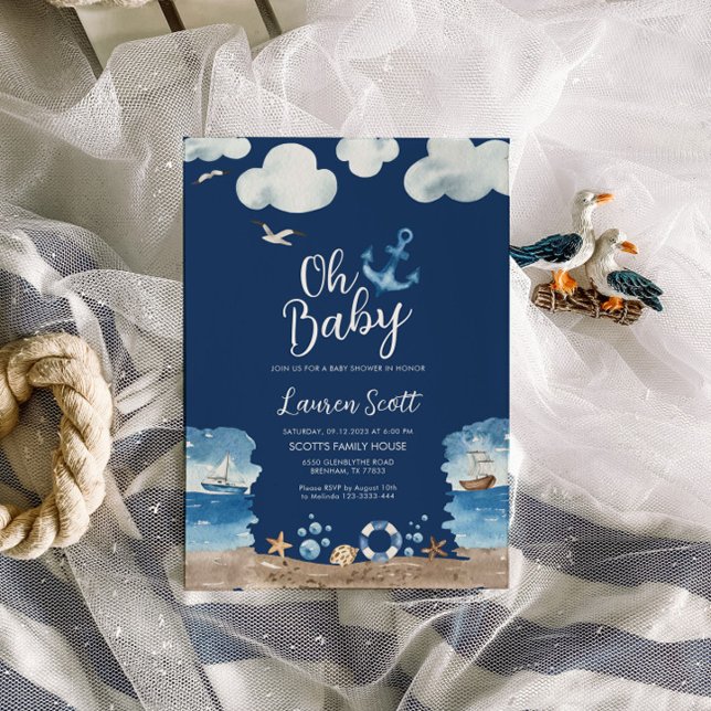  Oh Baby Nautical Navy Baby Shower Invitation (Creator Uploaded)