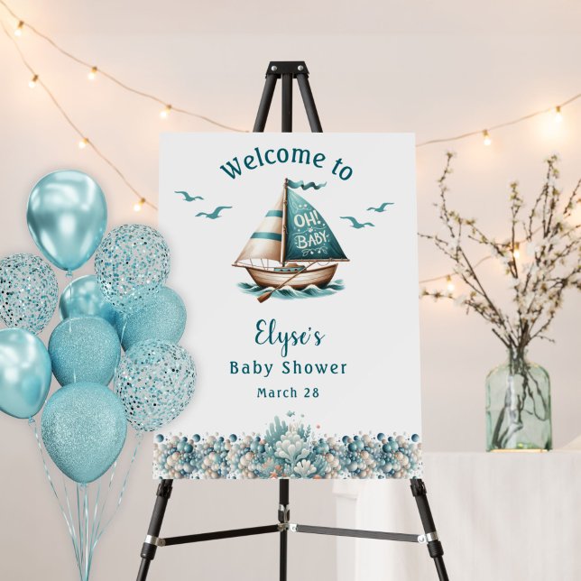 "Oh, Baby" Nautical Welcome Sign Blue Easel Design ("Oh, Baby" Nautical Sailor Baby Shower Easel Sign)