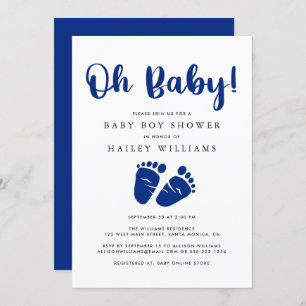 Oh Baby Navy Blue Baby Feet Shower Invitation
