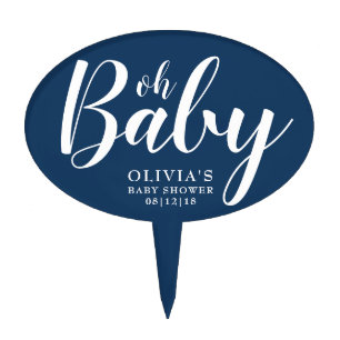 Oh Baby - Navy Blue Baby Shower Cake Topper