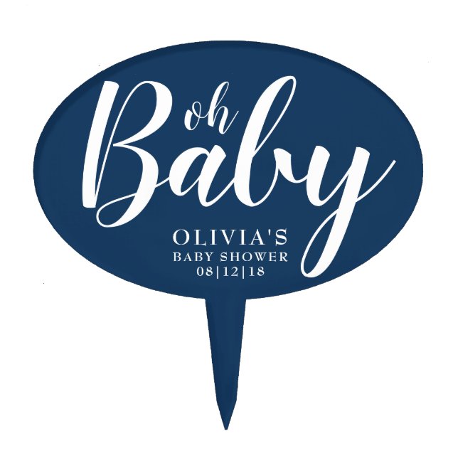 Oh Baby - Navy Blue Baby Shower Cake Topper (Front)
