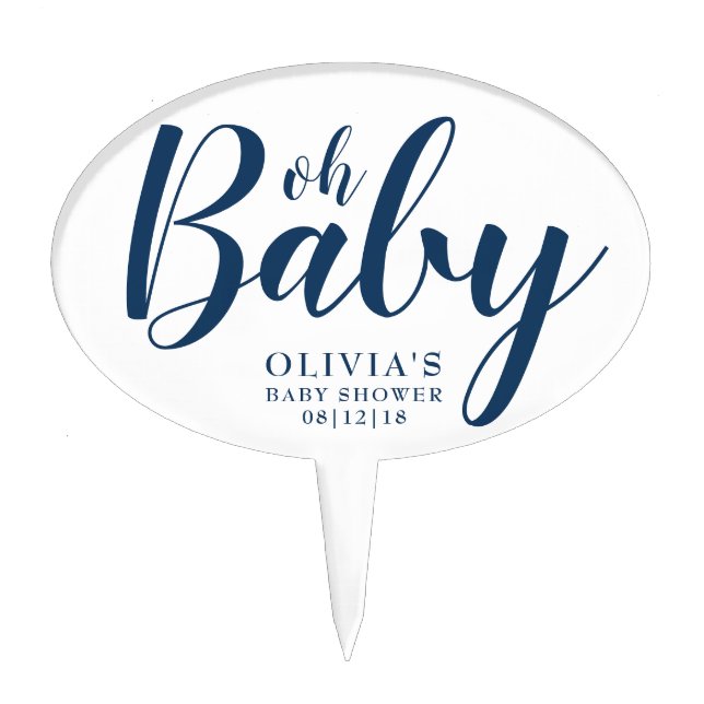 Oh Baby - Navy Blue Baby Shower Cake Topper (Front)