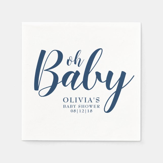 Oh Baby - Navy Blue Baby Shower Napkins (Front)