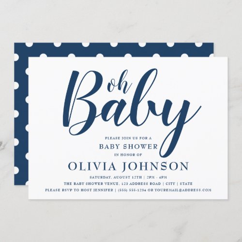 Oh Baby _ Navy Blue Polka Dot Baby Shower Invitation