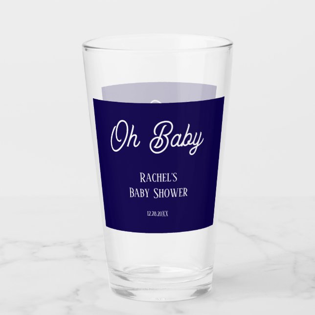 Oh Baby Navy Blue Script Baby Shower Gift Favor Glass (Front)