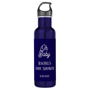 Oh Baby Navy Blue Script Baby Shower Gift Favor Stainless Steel Water Bottle