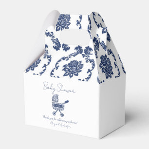 Oh Baby Navy Damask Pram Baby Shower Favor Boxes