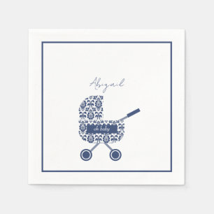 Oh Baby Navy Damask Pram Baby Shower Napkins