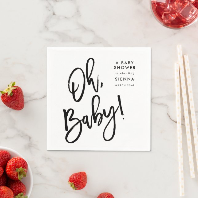 Oh Baby Neutral Black and White Baby Shower Napkins (Insitu)