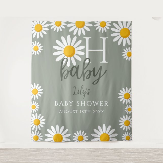 Oh Baby Neutral Daisy Baby Shower Photo Backdrop (Front)