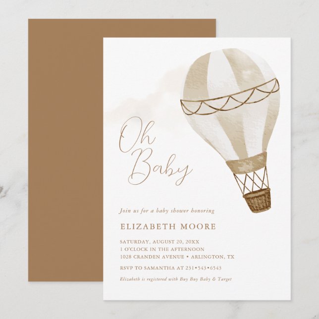 Oh Baby Neutral Hot Air Balloon | Invitation (Front/Back)