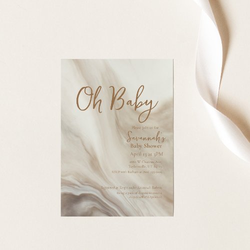 Oh Baby Neutral Marble Baby Shower Invitation