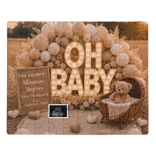 Oh Baby Neutral pregnancy announcement keepsake  Jigsaw Puzzle