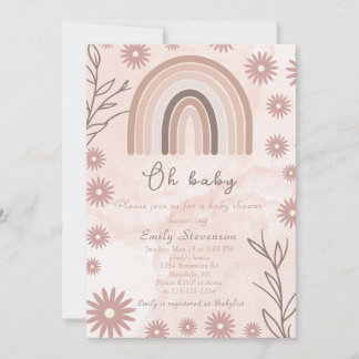 Oh Baby Neutral Rainbow Baby Shower Boho Floral Invitation