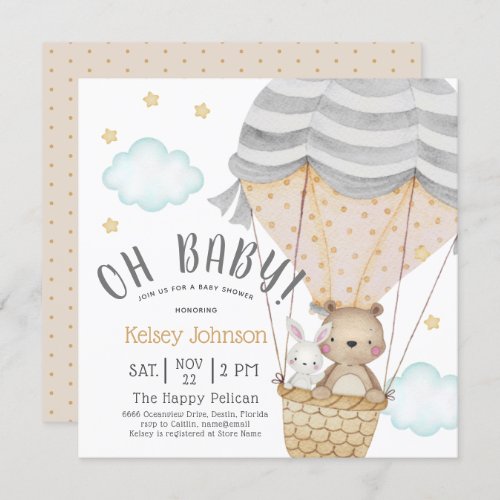 Oh Baby Neutral Woodland Teddy Bear Baby Shower Invitation