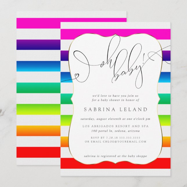 OH Baby Ombré  Rainbow Stripes Invitation (Front/Back)