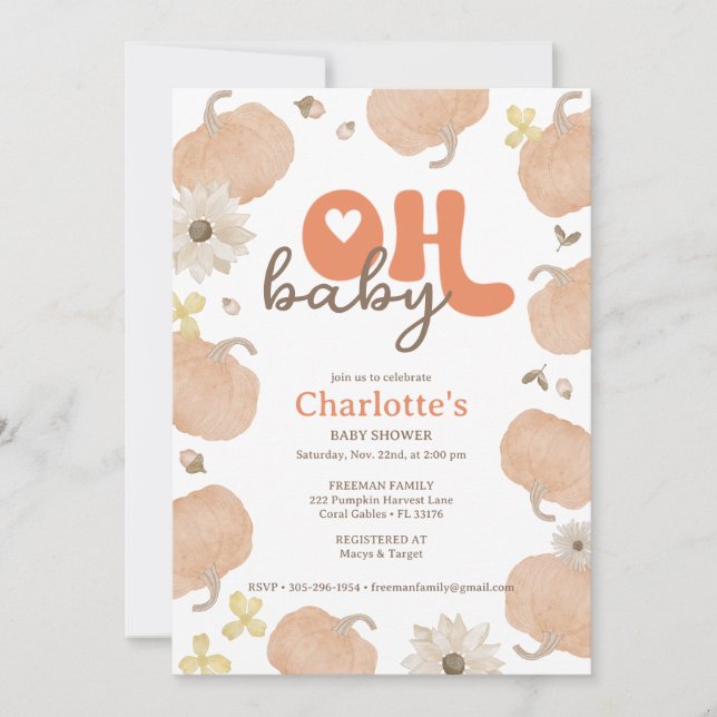 Oh Baby Orange Pumpkin Baby Shower Invitation (Front)