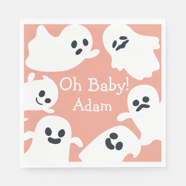 Oh Baby! Orange & White Halloween Fall Baby Shower Napkins (Front)