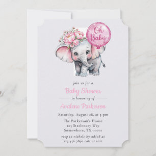 Oh Baby Painted Elephant Floral Girl Baby Shower Invitation