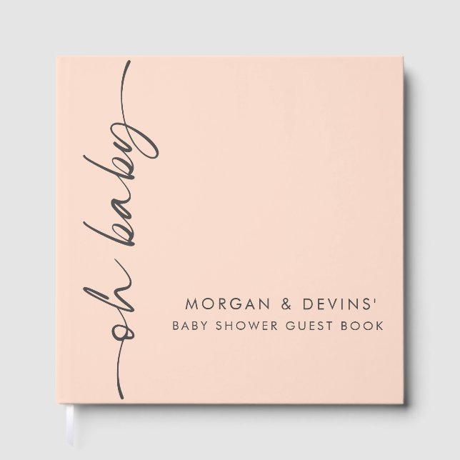 Oh Baby Pale Peach Baby Shower Guest Book (Front)
