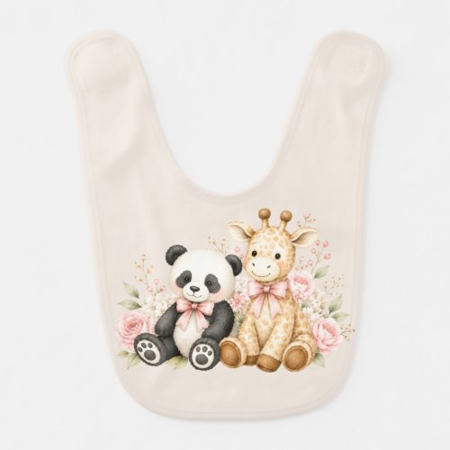 Oh Baby Panda and Giraffe Earth Tones Baby Bib