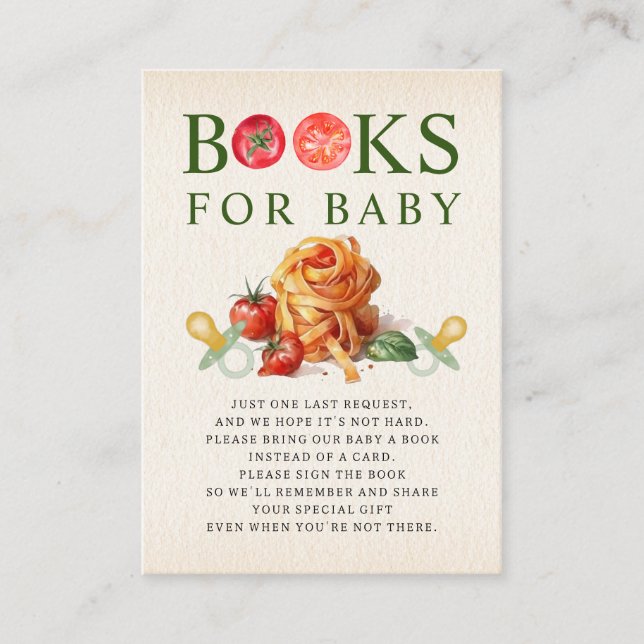 Oh Baby Pasta & Pacifiers Baby Shower Book Request Enclosure Card (Front)