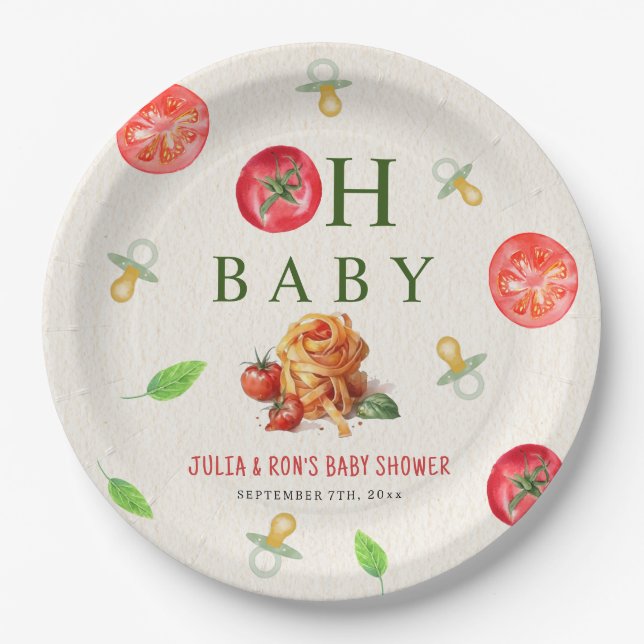 Oh Baby Pasta & Pacifiers Baby Shower Paper Plates (Front)