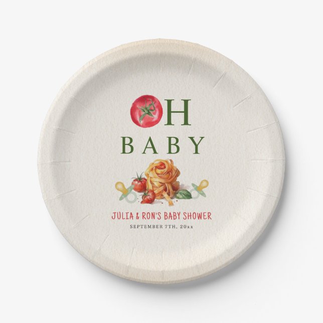 Oh Baby Pasta & Pacifiers Baby Shower Paper Plates (Front)