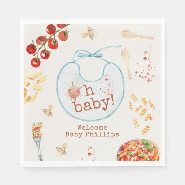 Oh Baby Pasta & Pacifiers Blue Boy Baby Shower Napkins (Front)