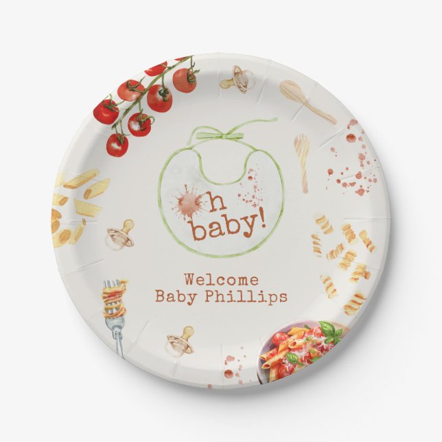 Oh Baby Pasta & Pacifiers Neutral Baby Shower Paper Plates (Front)
