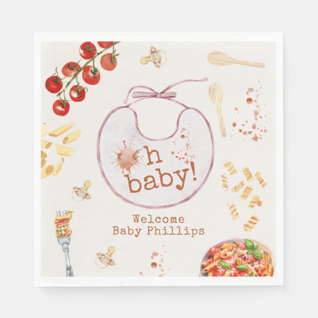 Oh Baby Pasta & Pacifiers Pink Girl Baby Shower Napkins (Front)