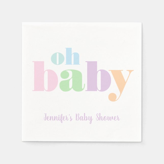 Oh Baby Pastel Minimal Modern Baby Shower Napkins (Front)