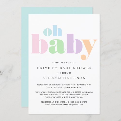 Oh Baby Pastel Minimal Modern Drive By Shower Invitation