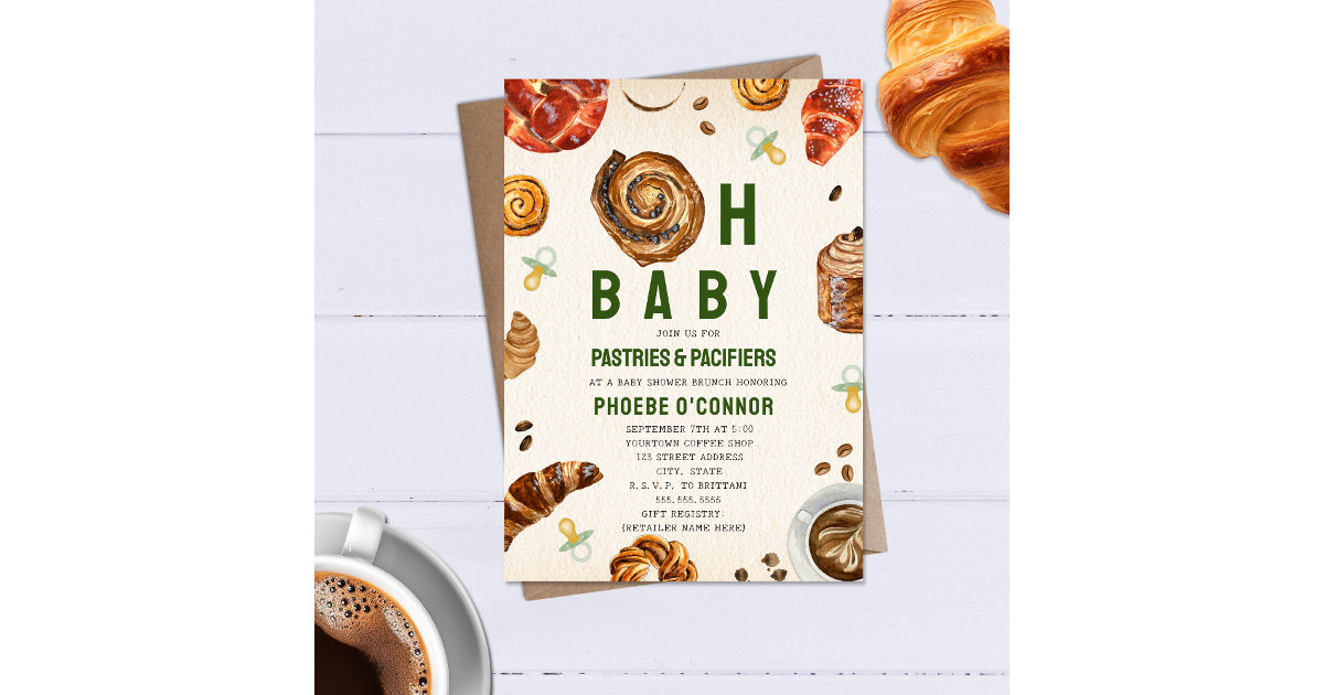 Oh Baby Pastries + Pacifiers Neutral Baby Shower Invitation Zazzle